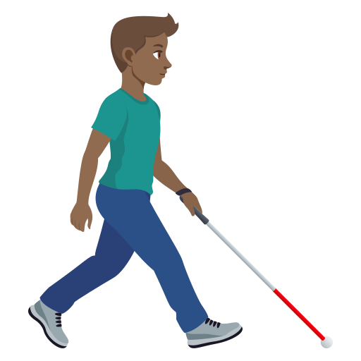 Homem com bengala branca voltado para a direita: tom de pele médio-escuro para JoyPixels 10.0