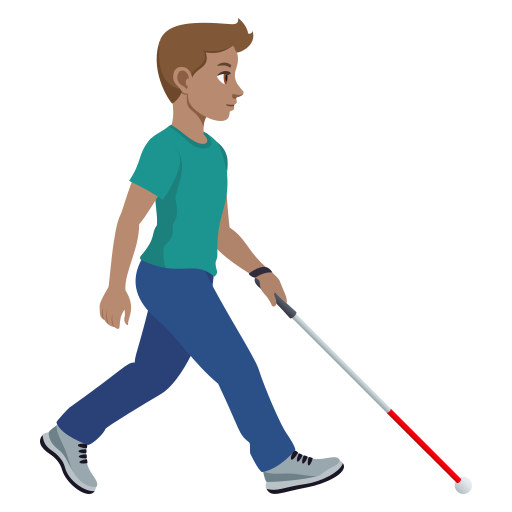 Homem com bengala branca voltado para a direita: tom de pele médio para JoyPixels 10.0