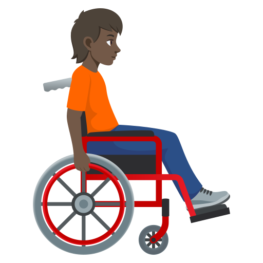 Pessoa em cadeira de rodas manual voltada para a direita: tom de pele escuro para JoyPixels 10.0