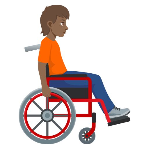 Людина в ручному інвалідному візку, дивиться вправо: середньо-темний тон шкіри для JoyPixels 10.0