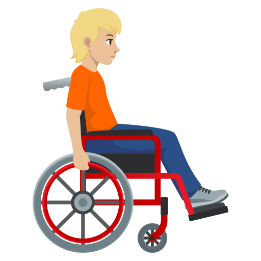 Людина в ручному інвалідному візку, дивиться вправо: середньо-світлий тон шкіри для JoyPixels 10.0