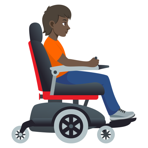 Pessoa em cadeira de rodas motorizada voltada para a direita: tom de pele escuro para JoyPixels 10.0