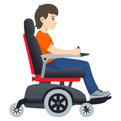 Людина в моторизованому інвалідному візку, дивлячись праворуч: світлий тон шкіри для JoyPixels 10.0