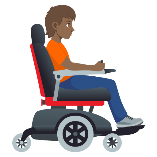 Pessoa em cadeira de rodas motorizada voltada para a direita: tom de pele médio-escuro para JoyPixels 10.0