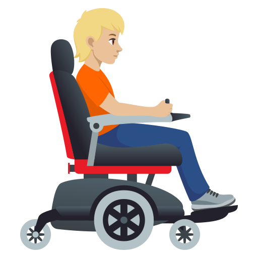 Pessoa em cadeira de rodas motorizada voltada para a direita: tom de pele médio-claro para JoyPixels 10.0