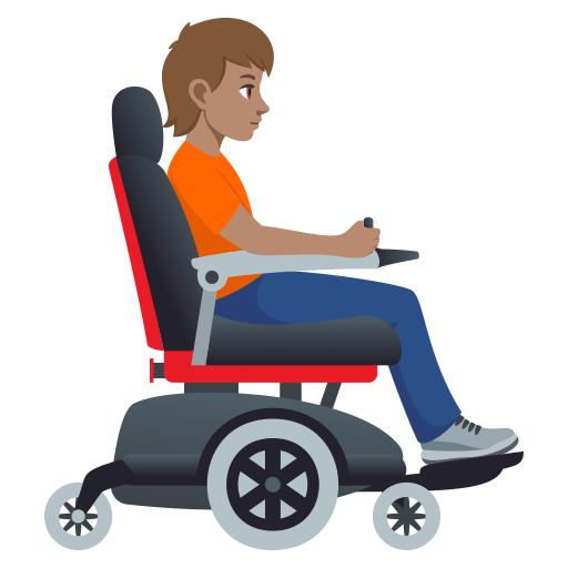 Pessoa em cadeira de rodas motorizada voltada para a direita: tom de pele médio para JoyPixels 10.0