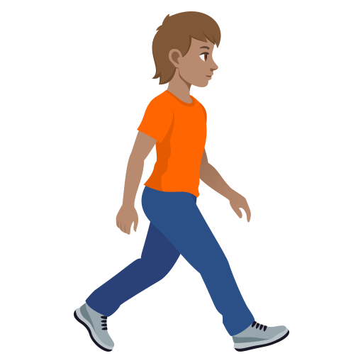 Pessoa caminhando de frente para a direita: tom de pele médio para JoyPixels 10.0