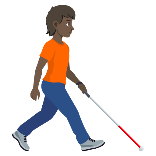 <p>Особa з білою палицею: Темношкірий, що дивиться праворуч</p> для JoyPixels 10.0