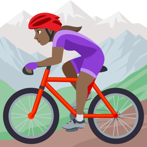 Mulher Fazendo Mountain Bike: Pele Morena Escura para JoyPixels 10.0