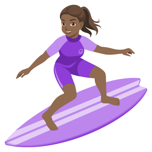 Mulher Surfista: Pele Morena Escura para JoyPixels 10.0