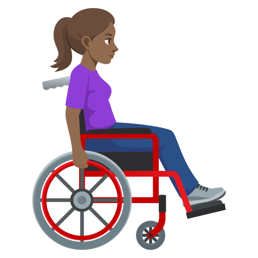 Жінка в ручному інвалідному візку дивиться праворуч: середньо-темний тон шкіри для JoyPixels 10.0