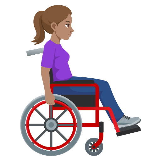 Mulher em cadeira de rodas manual voltada para a direita: tom de pele médio para JoyPixels 10.0