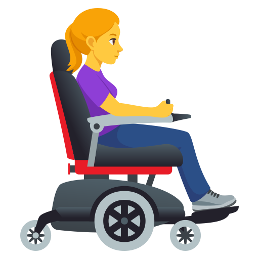 Mulher em cadeira de rodas motorizada voltada para a direita para JoyPixels 10.0