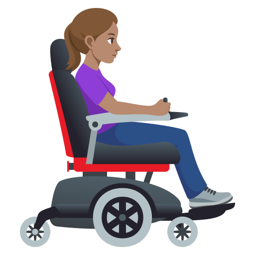 Mulher em cadeira de rodas motorizada voltada para a direita: tom de pele médio para JoyPixels 10.0