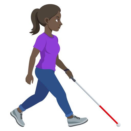 Mulher com bengala branca voltada para a direita: tom de pele escuro para JoyPixels 10.0