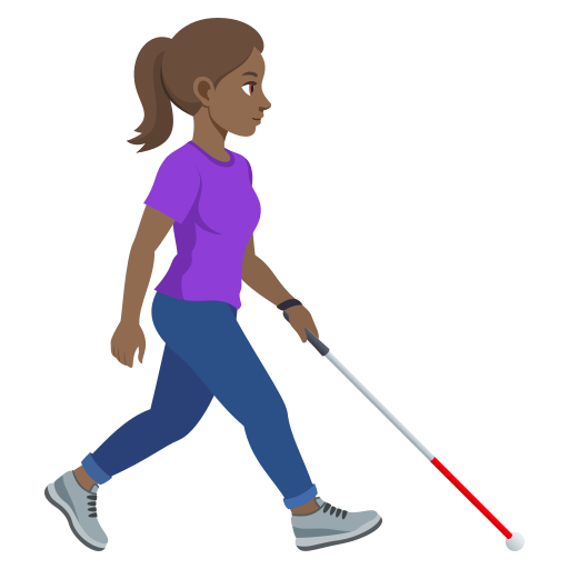 Mulher com bengala branca voltada para a direita: tom de pele médio-escuro para JoyPixels 10.0