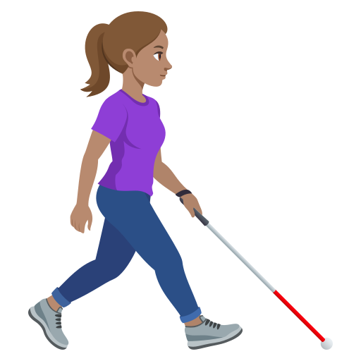 Mulher com bengala branca voltada para a direita: tom de pele médio para JoyPixels 10.0