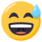 وجه مبتسم بفم مفتوح وعرق بارد