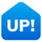 Schriftzug „Up!“ Im Blauen Quadrat