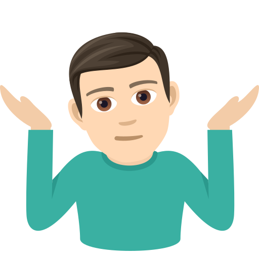 Мужчина пожимает плечами: очень светлый тон кожи для JoyPixels 9.0