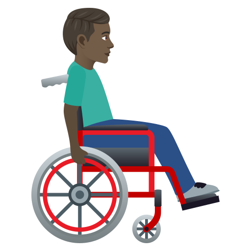 Мужчина в ручном инвалидном кресле смотрит вправо: темный оттенок кожи для JoyPixels 9.0