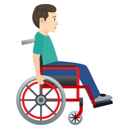 Мужчина в ручном инвалидном кресле смотрит вправо: светлый тон кожи для JoyPixels 9.0