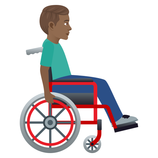 Мужчина в ручном инвалидном кресле смотрит вправо: средне-темный тон кожи для JoyPixels 9.0