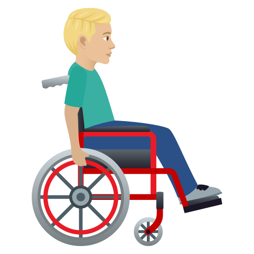 Мужчина в ручном инвалидном кресле смотрит вправо: средне-светлый тон кожи для JoyPixels 9.0