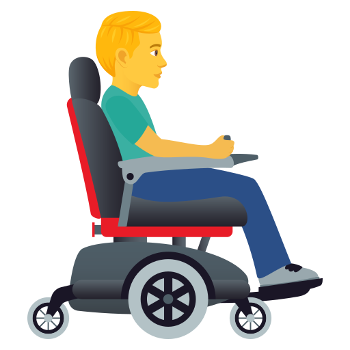 Чоловік у моторизованому інвалідному візку дивиться праворуч для JoyPixels 9.0