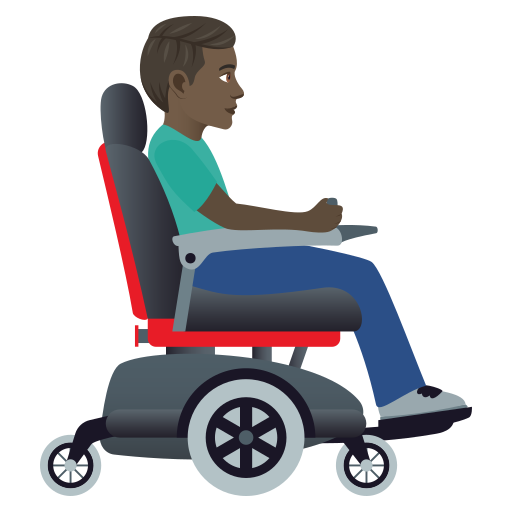 Мужчина в моторизованной инвалидной коляске смотрит вправо: темный оттенок кожи для JoyPixels 9.0