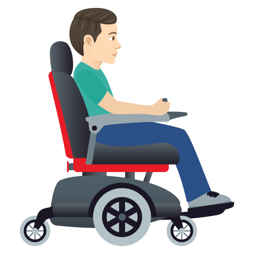 Мужчина в моторизованной инвалидной коляске смотрит вправо: светлый тон кожи для JoyPixels 9.0