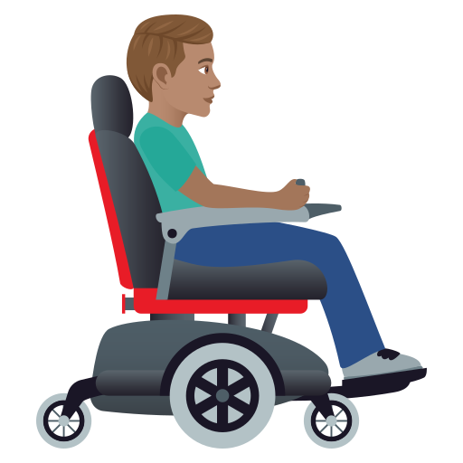 Мужчина в моторизованной инвалидной коляске смотрит вправо: средний тон кожи для JoyPixels 9.0