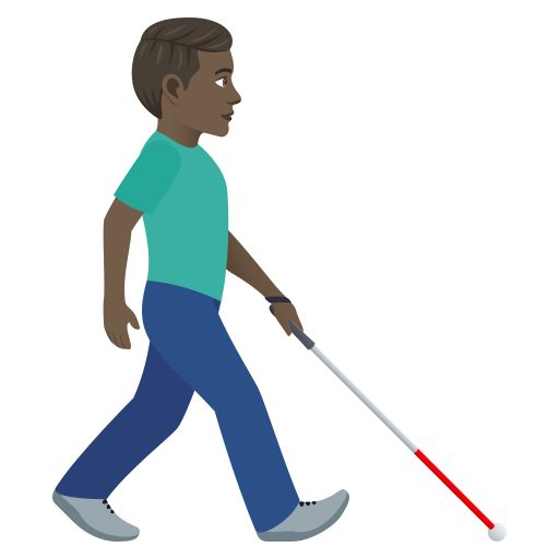 Мужчина с белой тростью смотрит вправо: темный оттенок кожи для JoyPixels 9.0