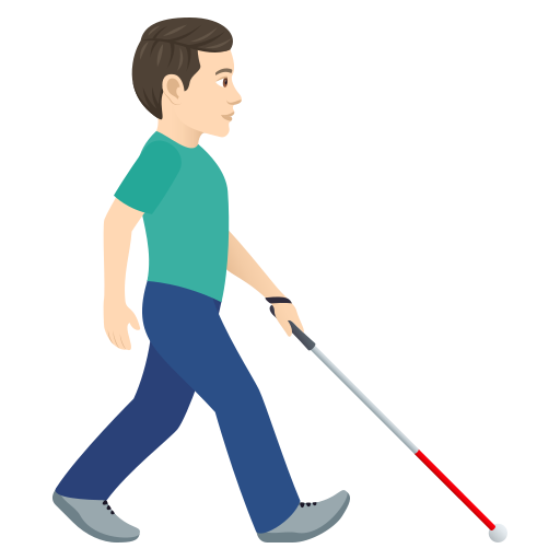 Мужчина с белой тростью смотрит вправо: светлый тон кожи для JoyPixels 9.0