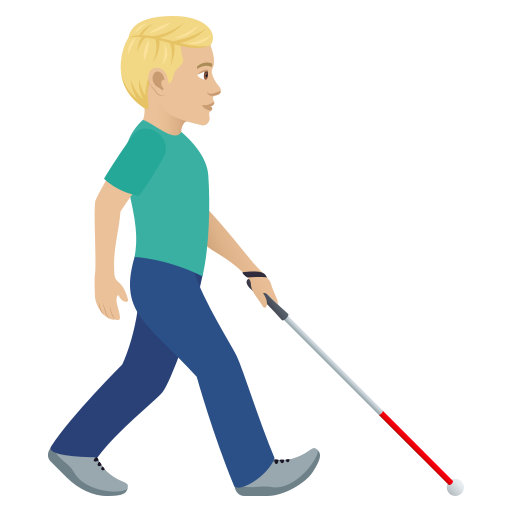 Мужчина с белой тростью смотрит вправо: средне-светлый тон кожи для JoyPixels 9.0