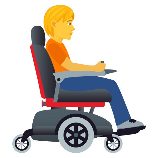 Человек в моторизованной инвалидной коляске, смотрящий вправо для JoyPixels 9.0