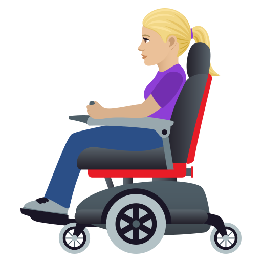 Женщина в электрическом кресле-коляске: светлый тон кожи для JoyPixels 9.0