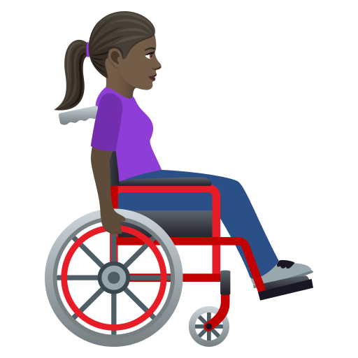 Женщина в ручном инвалидном кресле, смотрит вправо: темный оттенок кожи для JoyPixels 9.0