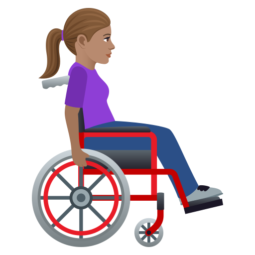 Жінка в ручному інвалідному візку дивиться праворуч: середній тон шкіри для JoyPixels 9.0