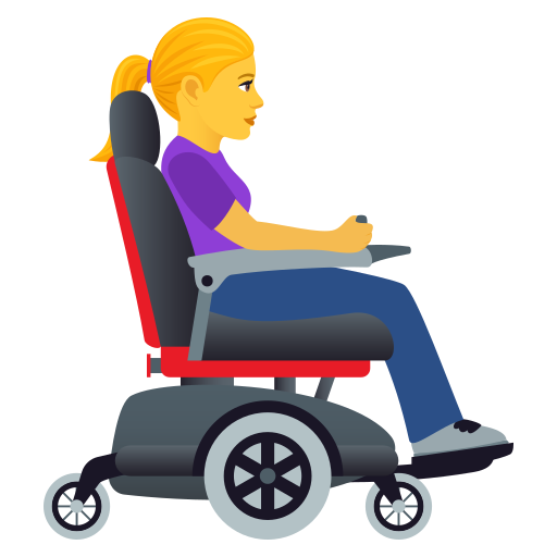 Женщина в моторизованной инвалидной коляске, смотрящая вправо для JoyPixels 9.0