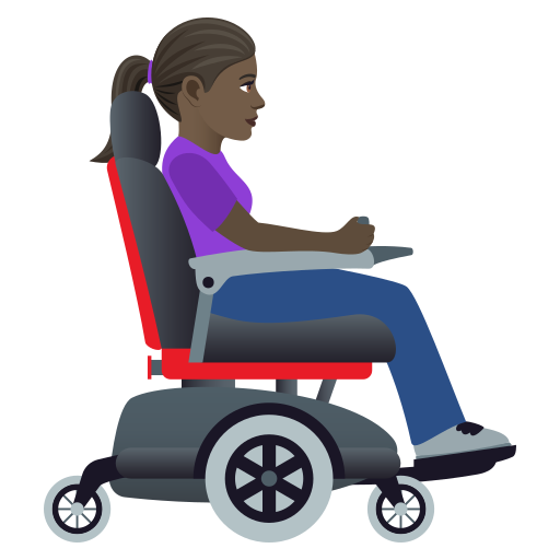 Женщина в моторизованной инвалидной коляске, смотрящая вправо: темный оттенок кожи для JoyPixels 9.0