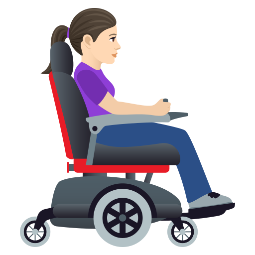Женщина в моторизованной инвалидной коляске, смотрящая вправо: светлый тон кожи для JoyPixels 9.0