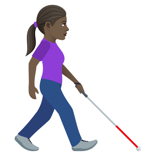 Женщина с белой тростью смотрит вправо: темный оттенок кожи для JoyPixels 9.0