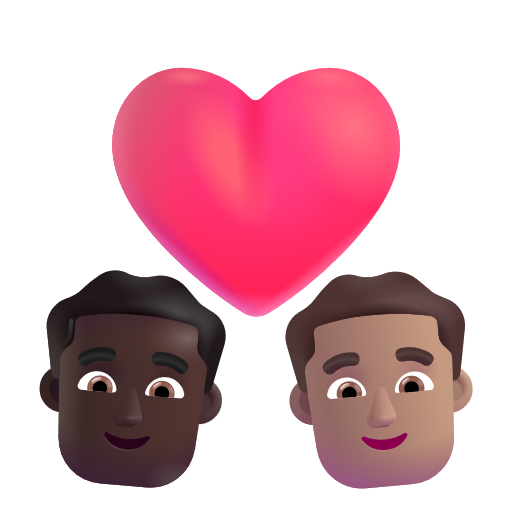 Couple avec cœur: Homme, Homme, Peau Foncée, Peau Moyenne