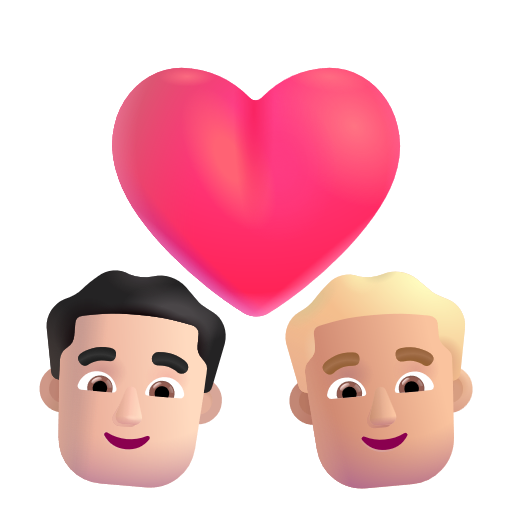 Couple avec cœur: Homme, Homme, Peau Claire, Peau Moyennement Claire