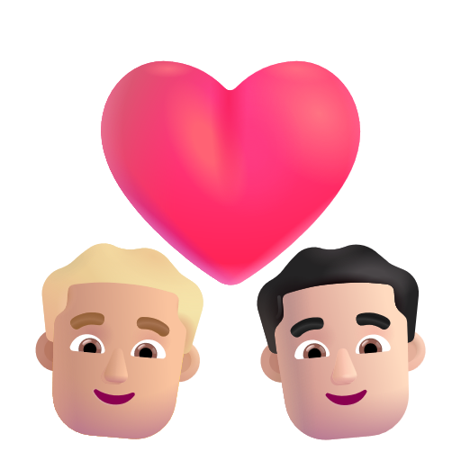 Couple avec cœur: Homme, Homme, Peau Moyennement Claire, Peau Claire