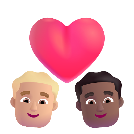 Couple avec cœur: Homme, Homme, Peau Moyennement Claire, Peau Moyennement Foncée