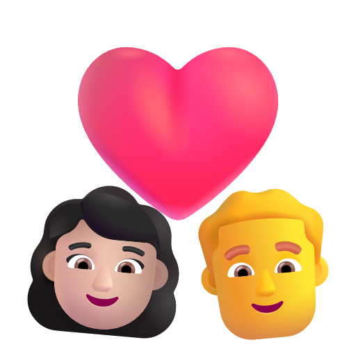 Couple avec cœur - Femme: Peau Claire, Homme: Sans Teint