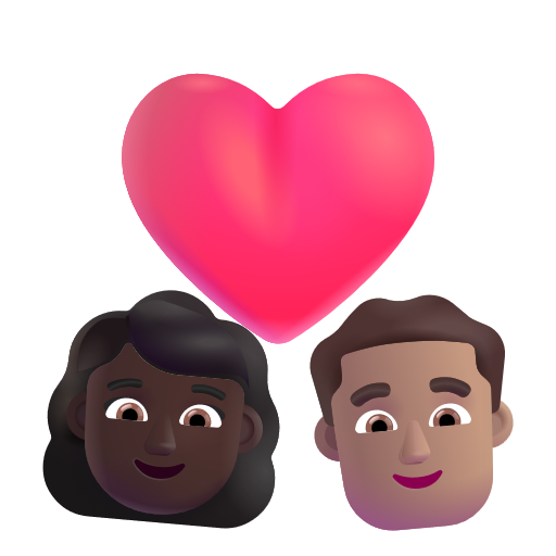 Couple avec cœur: Femme, Homme, Peau Foncée, Peau Moyenne