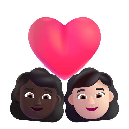 Couple avec cœur: Femme, Femme, Peau Foncée, Peau Claire